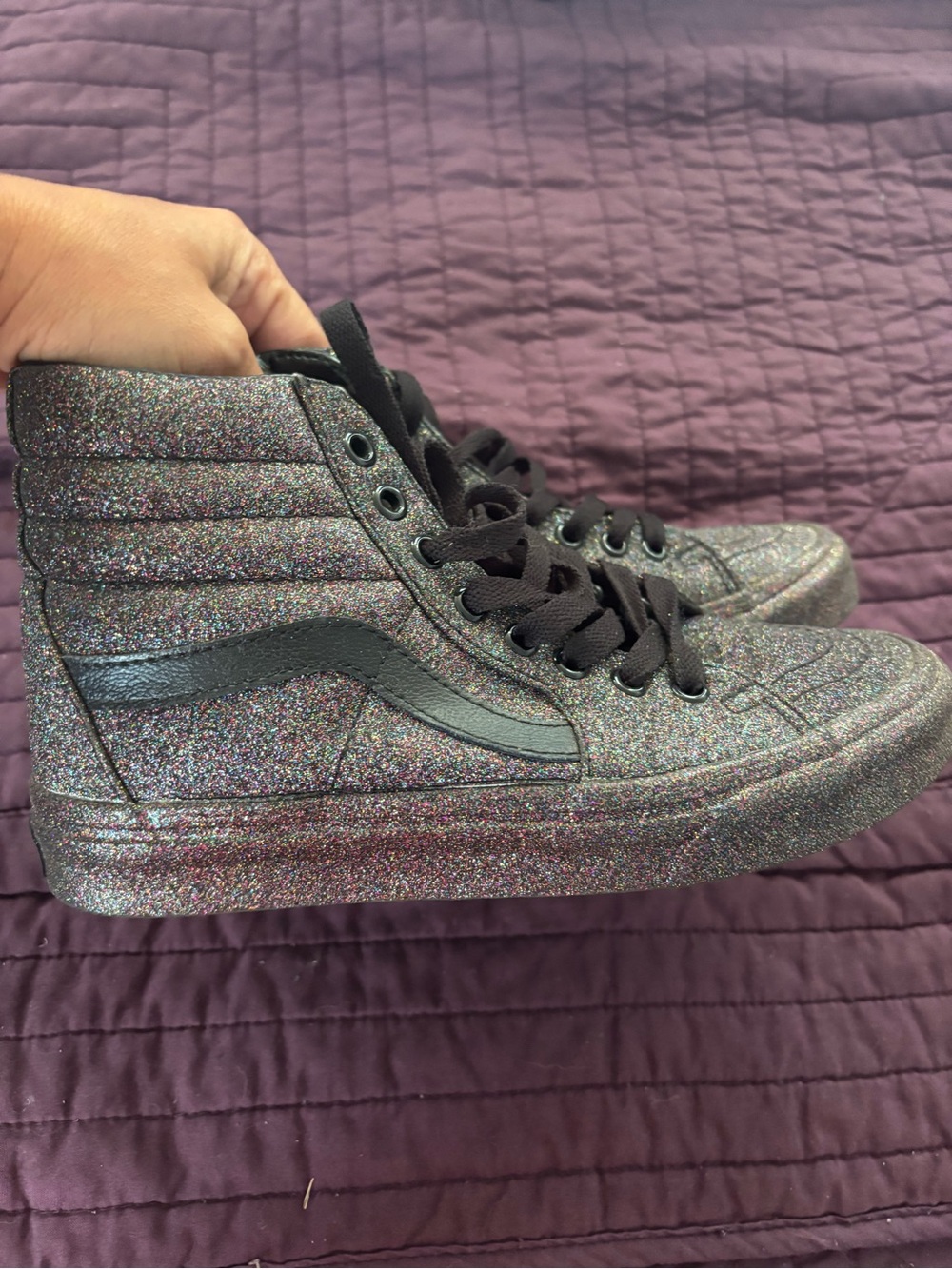Vans Women's High-Top Glitter Sneakers with Black Stripe 6.5 women’s
